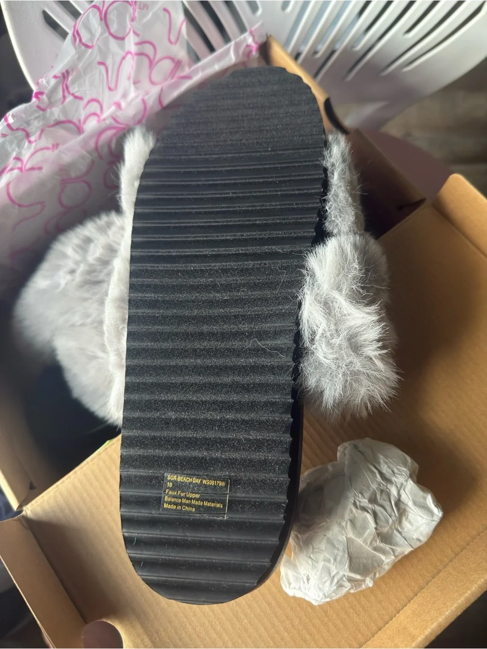 Sugar Gray Faux Fur Slide Sandals